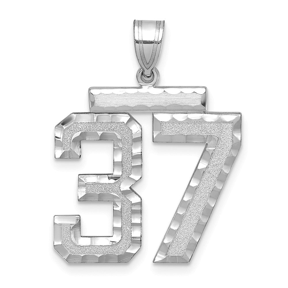 14k White Goldw Large Brushed Diamond-cut Number 37 Charm