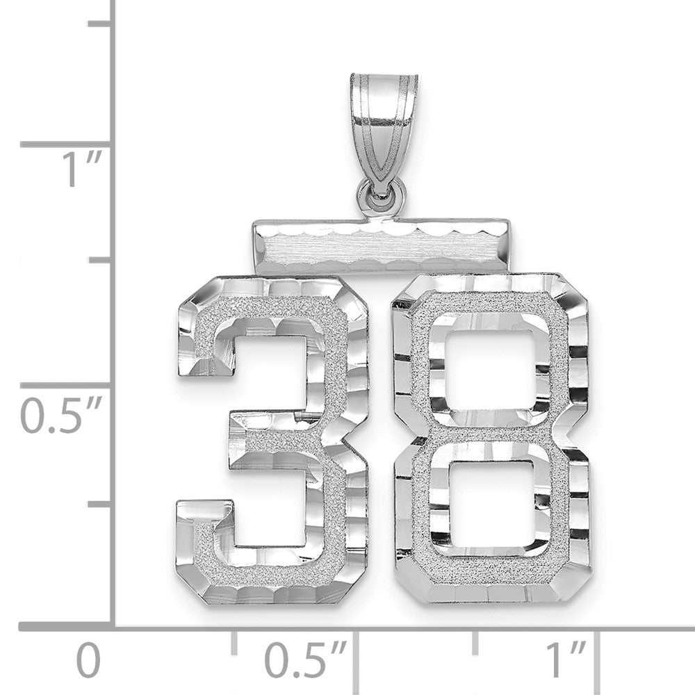 14k White Goldw Large Brushed Diamond-cut Number 38 Charm