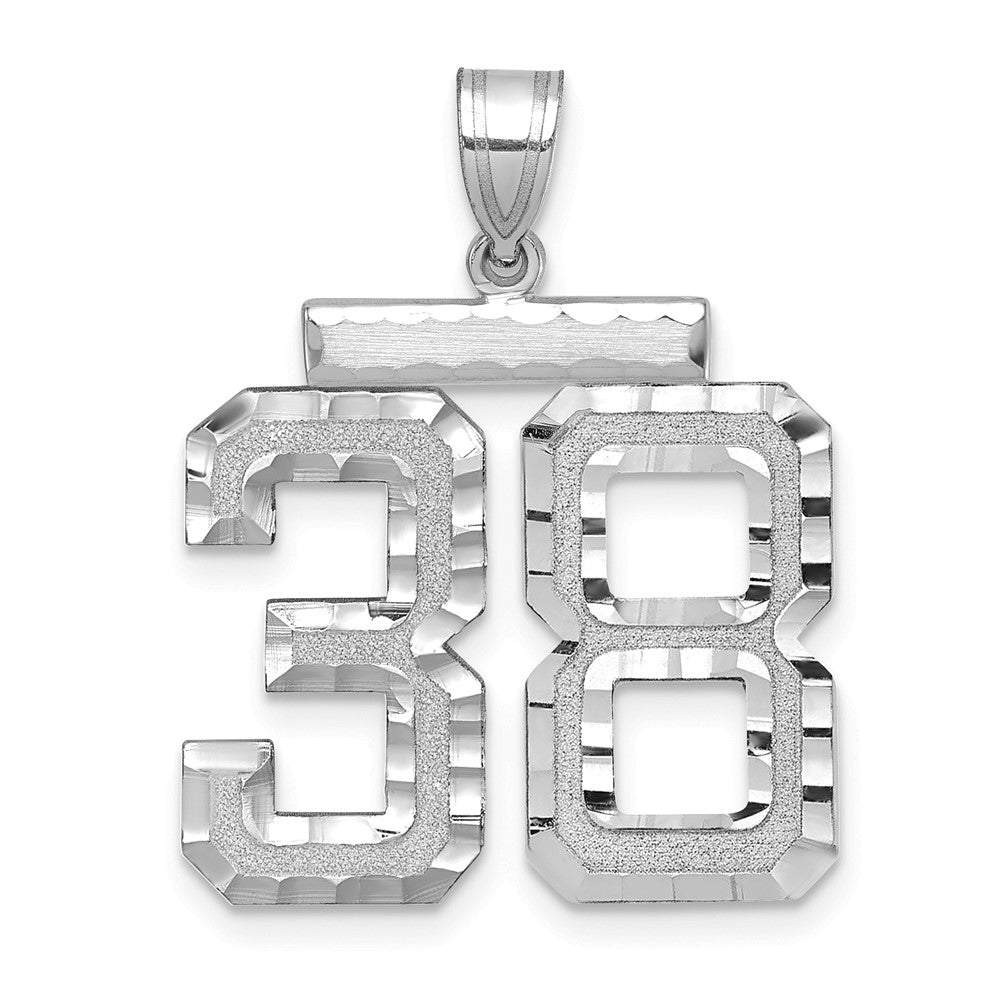 14k White Goldw Large Brushed Diamond-cut Number 38 Charm