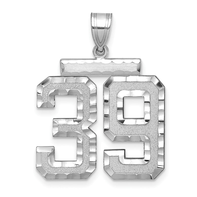 14k White Goldw Large Brushed Diamond-cut Number 39 Charm