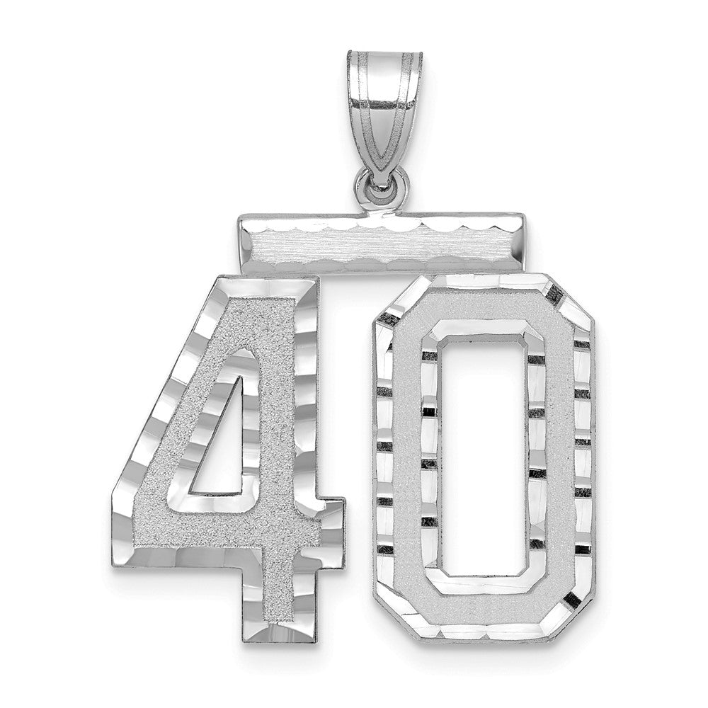 14k White Goldw Large Brushed Diamond-cut Number 40 Charm