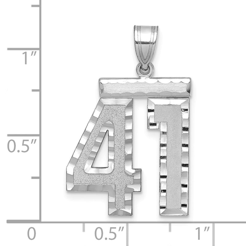 14k White Goldw Large Brushed Diamond-cut Number 41 Charm