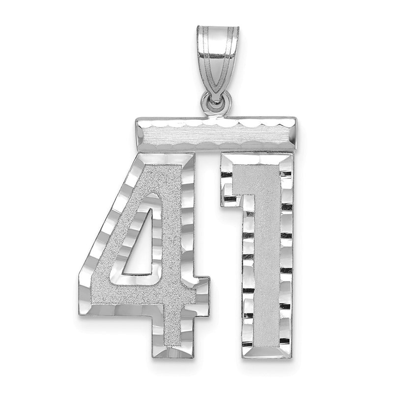14k White Goldw Large Brushed Diamond-cut Number 41 Charm