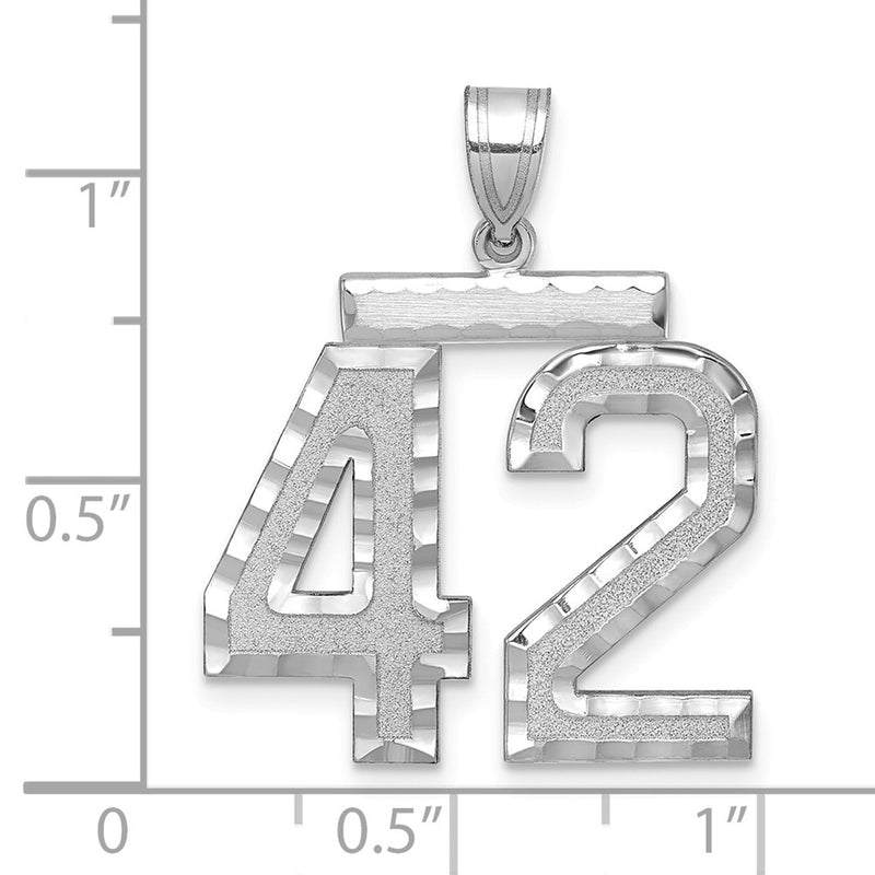 14k White Goldw Large Brushed Diamond-cut Number 42 Charm
