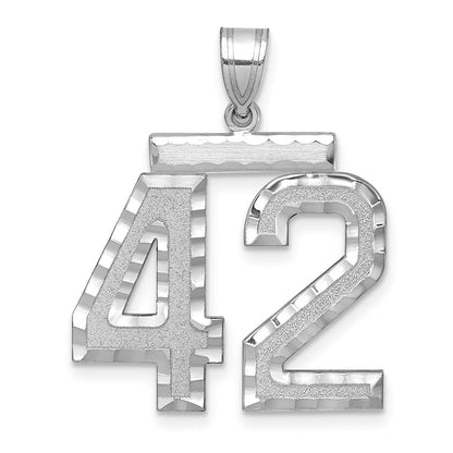 14k White Goldw Large Brushed Diamond-cut Number 42 Charm