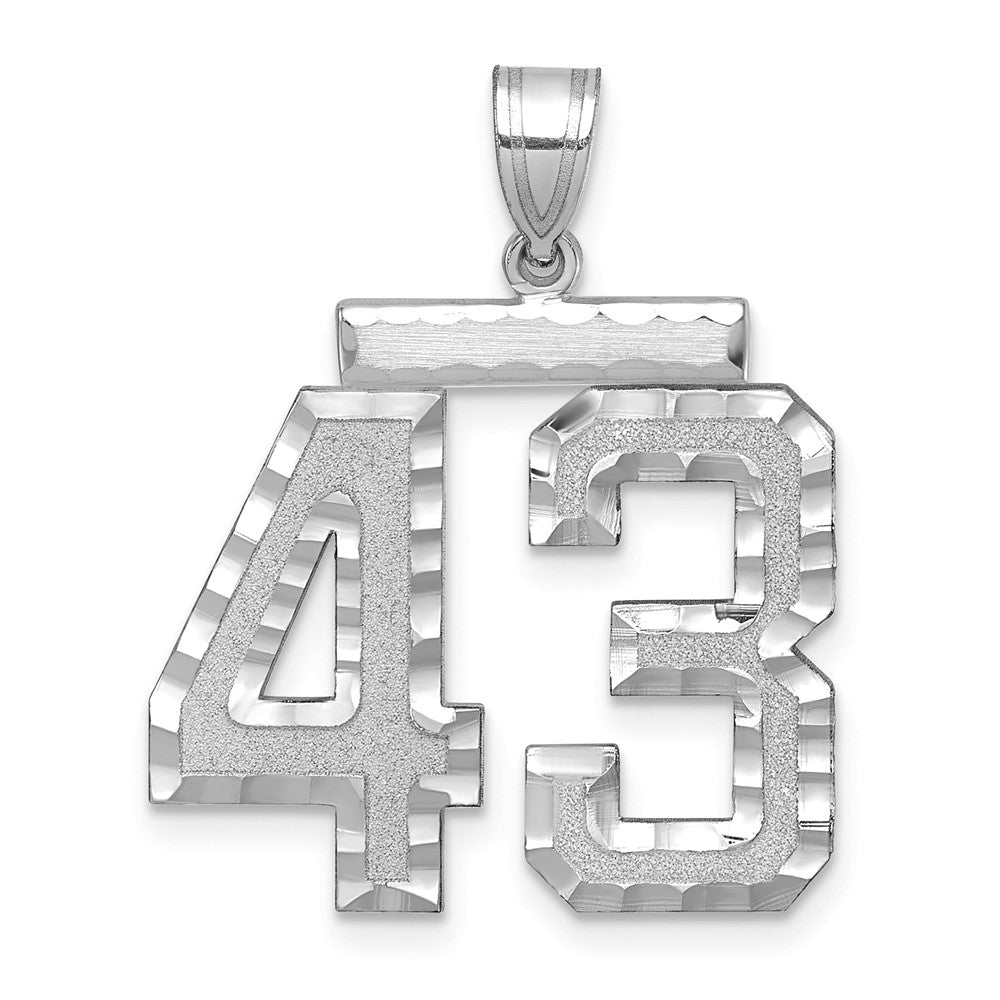 14k White Goldw Large Brushed Diamond-cut Number 43 Charm