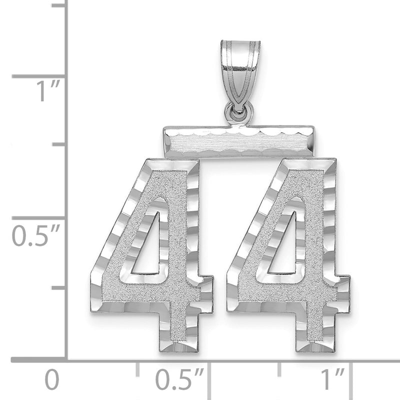 14k White Goldw Large Brushed Diamond-cut Number 44 Charm