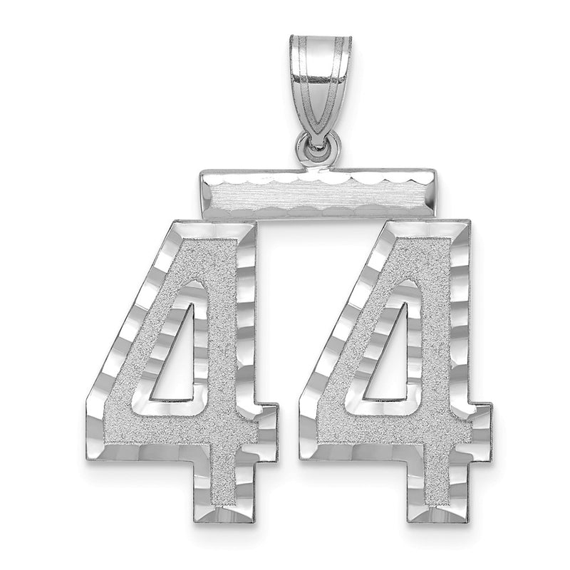 14k White Goldw Large Brushed Diamond-cut Number 44 Charm