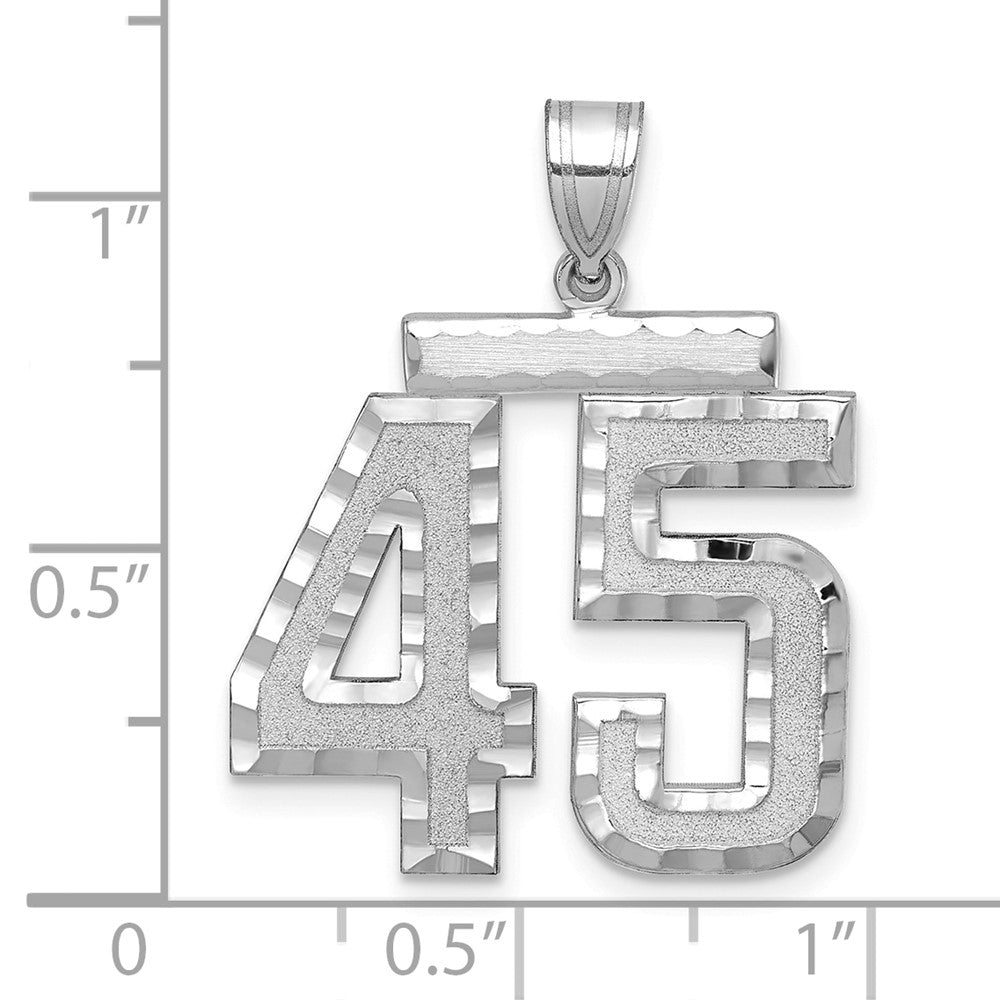 14k White Goldw Large Brushed Diamond-cut Number 45 Charm