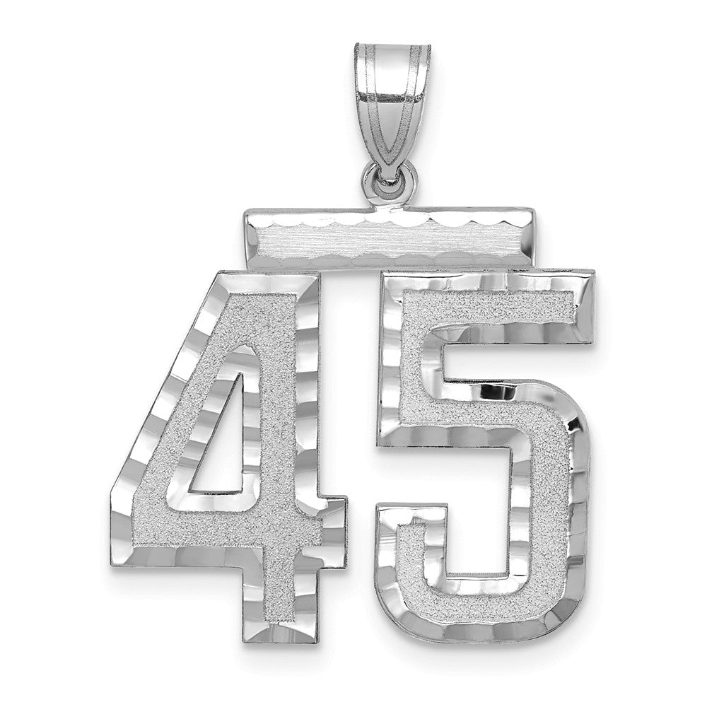 14k White Goldw Large Brushed Diamond-cut Number 45 Charm