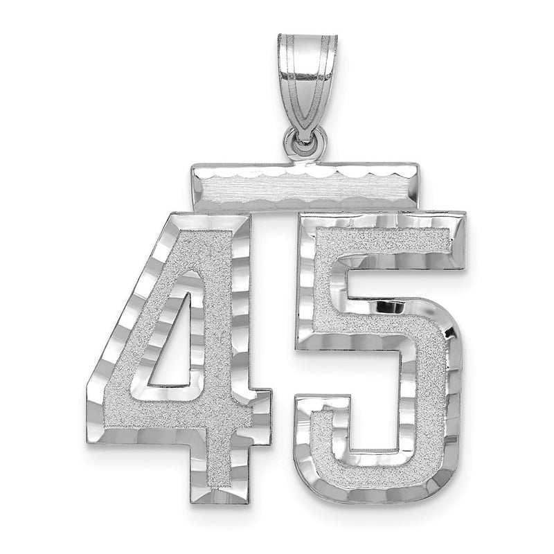 14k White Goldw Large Brushed Diamond-cut Number 45 Charm