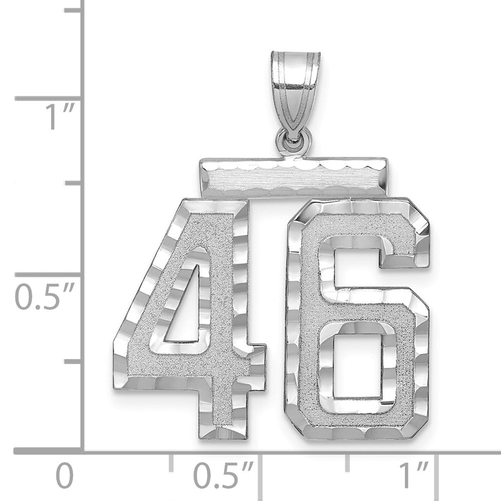 14k White Goldw Large Brushed Diamond-cut Number 46 Charm