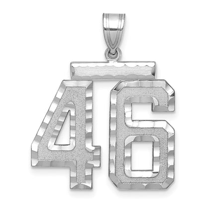 14k White Goldw Large Brushed Diamond-cut Number 46 Charm