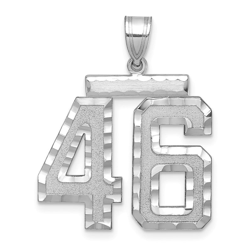 14k White Goldw Large Brushed Diamond-cut Number 46 Charm
