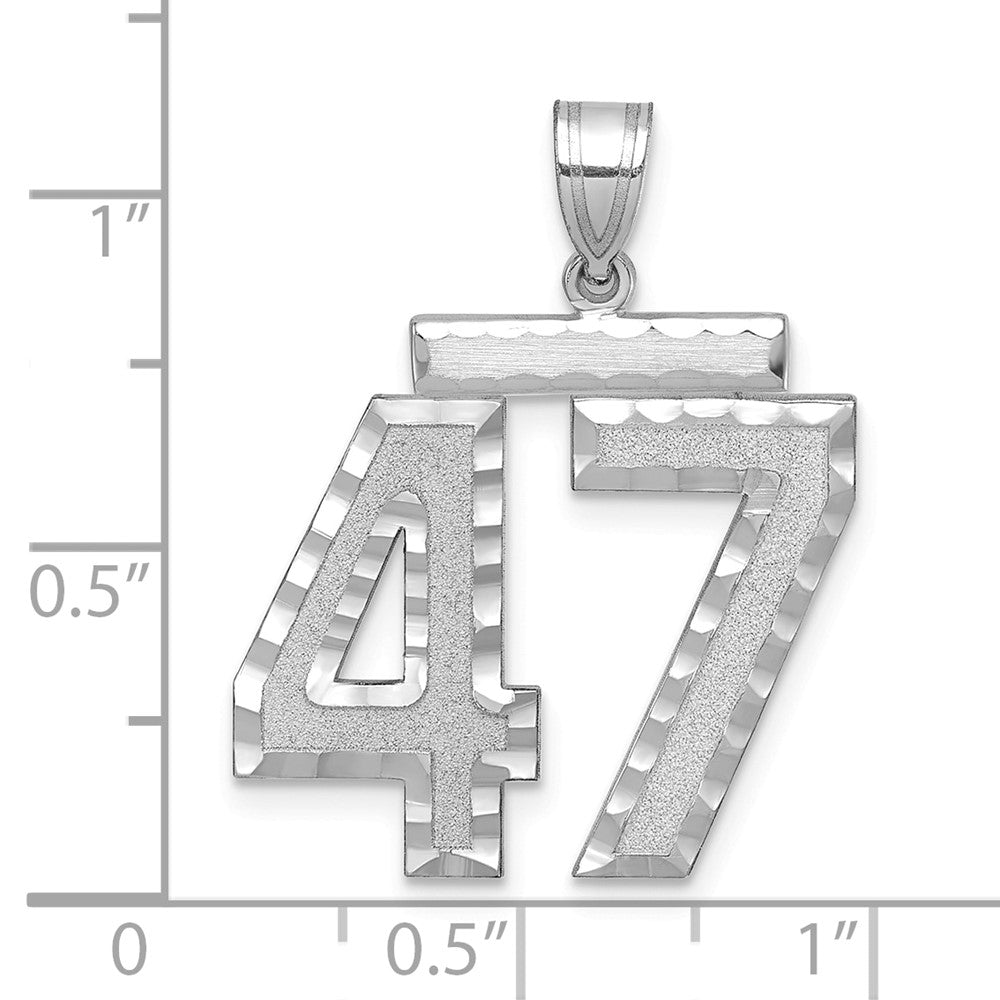 14k White Goldw Large Brushed Diamond-cut Number 47 Charm
