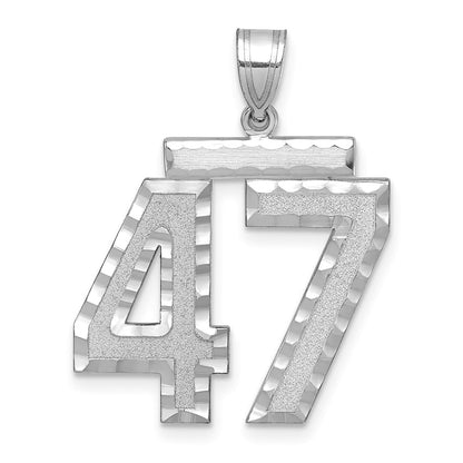 14k White Goldw Large Brushed Diamond-cut Number 47 Charm