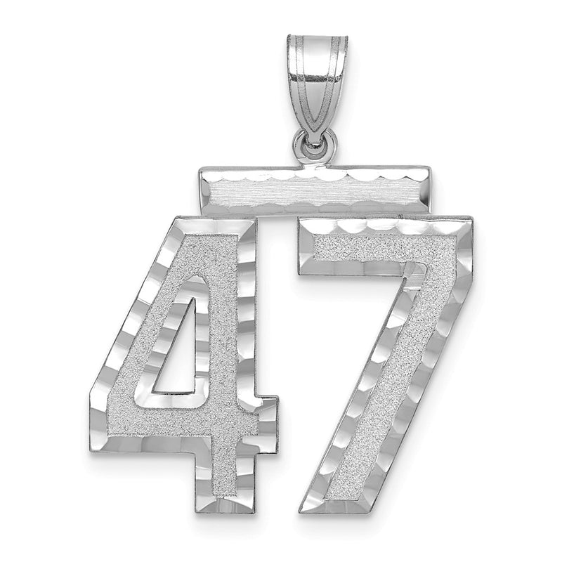 14k White Goldw Large Brushed Diamond-cut Number 47 Charm