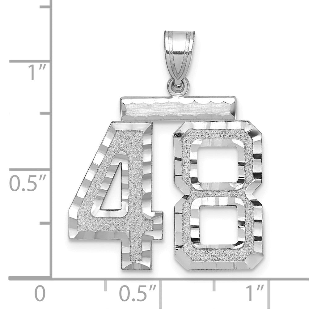 14k White Goldw Large Brushed Diamond-cut Number 48 Charm