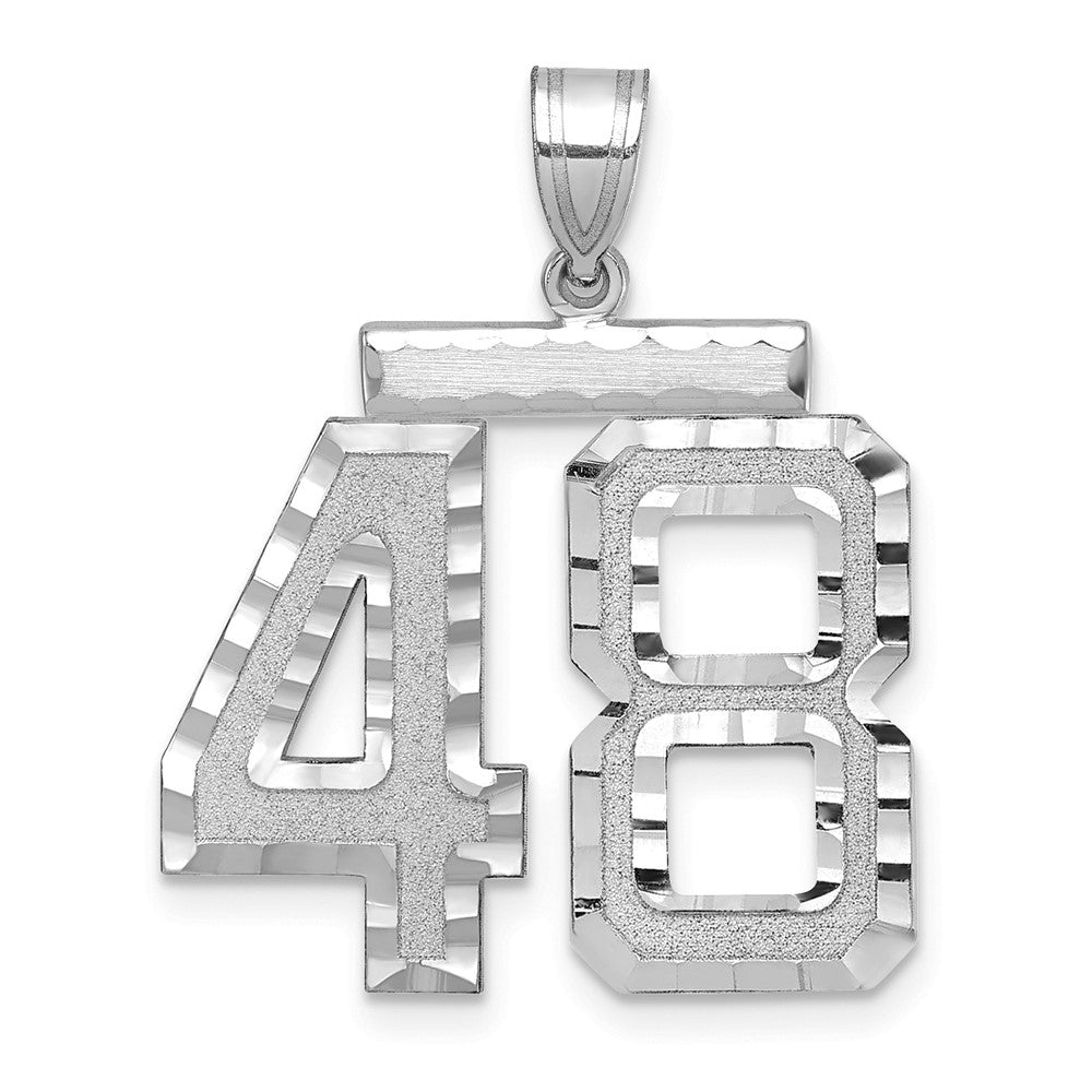 14k White Goldw Large Brushed Diamond-cut Number 48 Charm