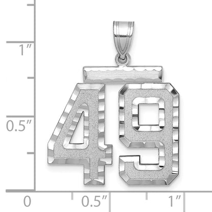 14k White Goldw Large Brushed Diamond-cut Number 49 Charm