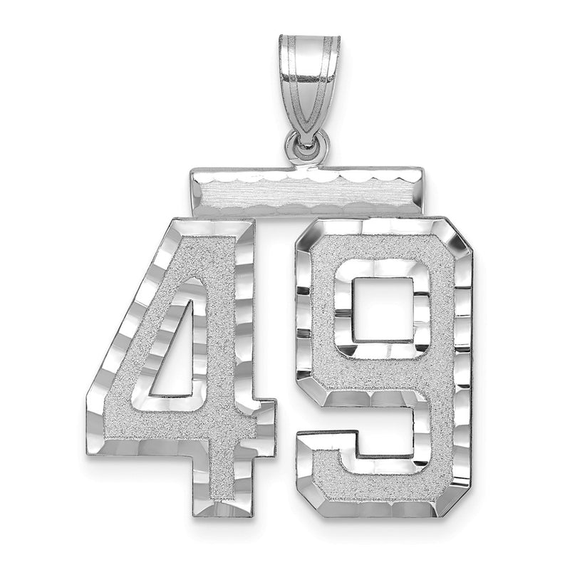 14k White Goldw Large Brushed Diamond-cut Number 49 Charm