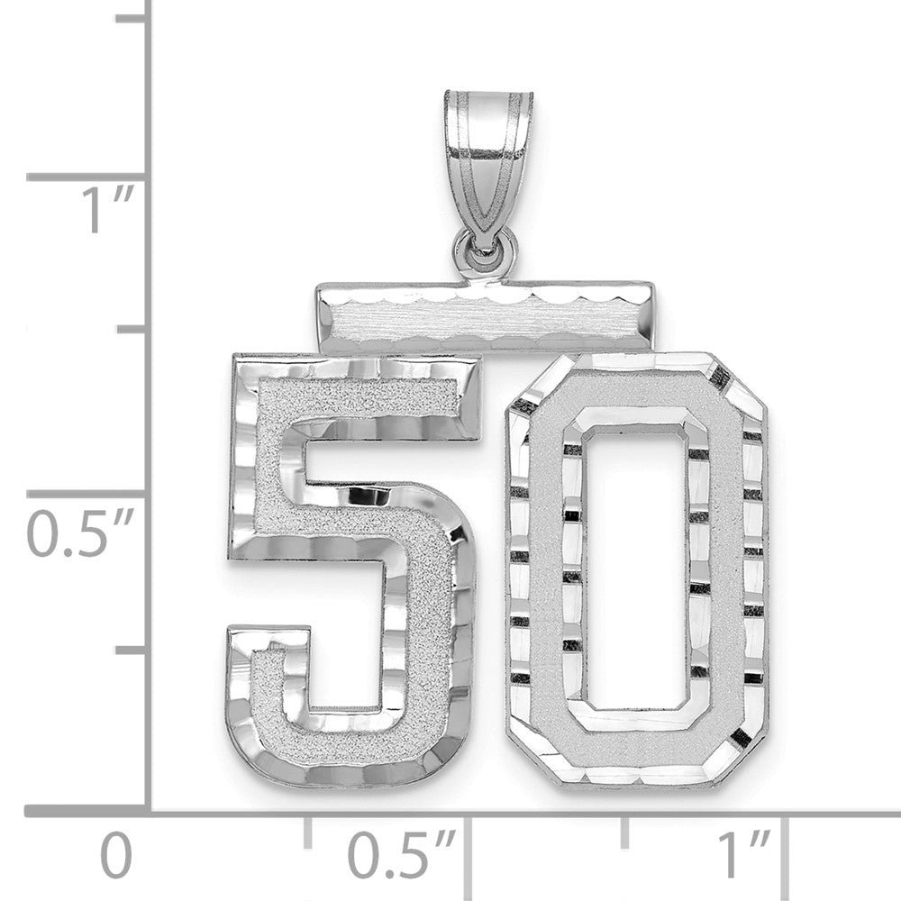 14k White Goldw Large Brushed Diamond-cut Number 50 Charm