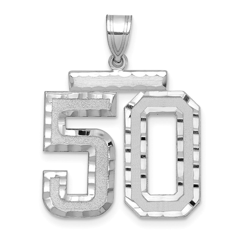 14k White Goldw Large Brushed Diamond-cut Number 50 Charm