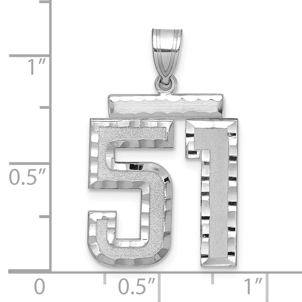 14k White Goldw Large Brushed Diamond-cut Number 51 Charm