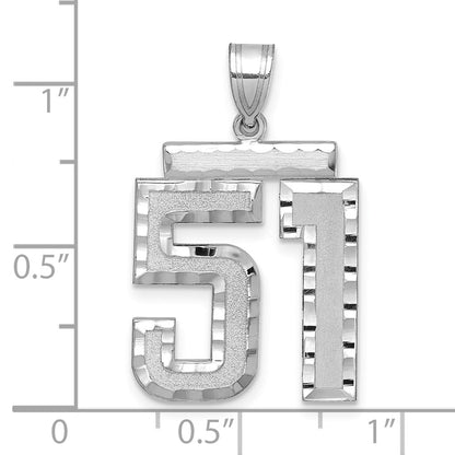 14k White Goldw Large Brushed Diamond-cut Number 51 Charm
