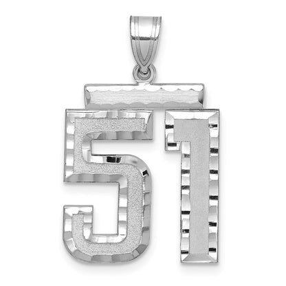 14k White Goldw Large Brushed Diamond-cut Number 51 Charm