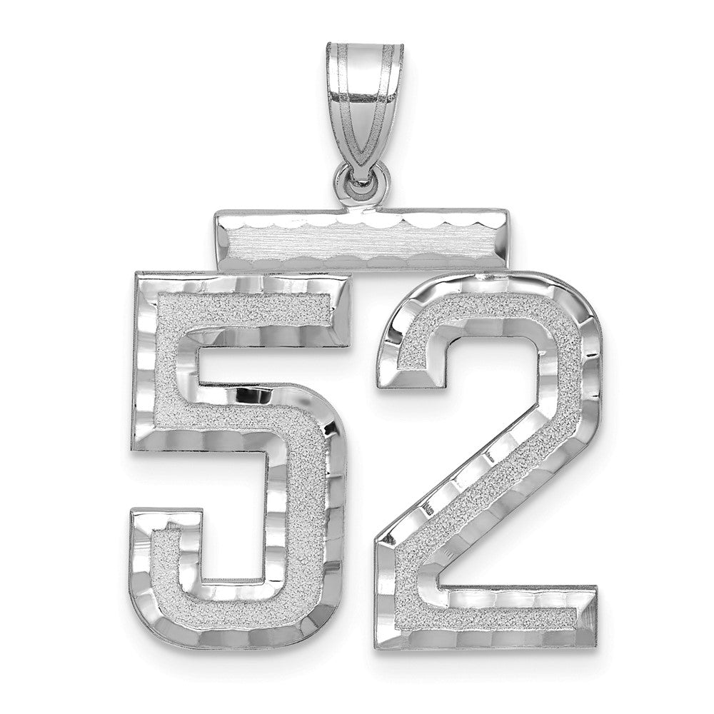 14k White Goldw Large Brushed Diamond-cut Number 52Charm