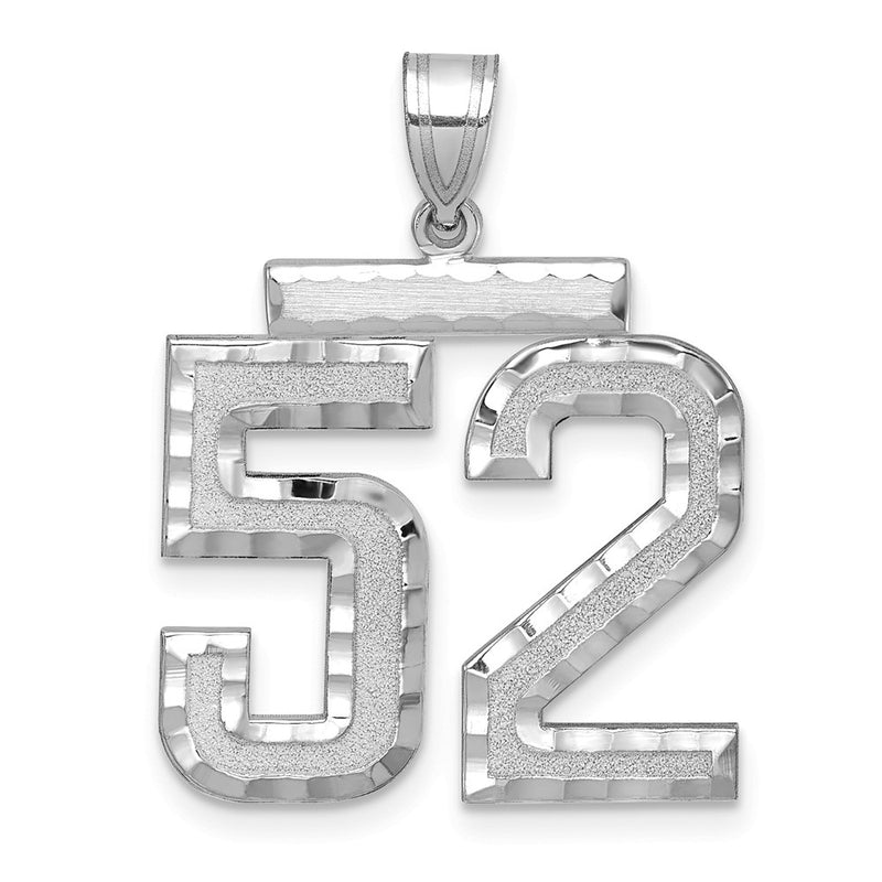14k White Goldw Large Brushed Diamond-cut Number 52Charm