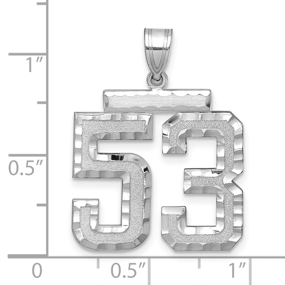 14k White Goldw Large Brushed Diamond-cut Number 53 Charm