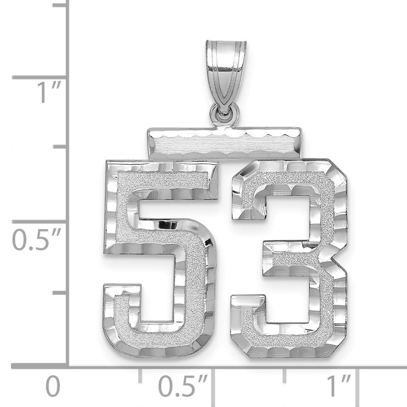 14k White Goldw Large Brushed Diamond-cut Number 53 Charm