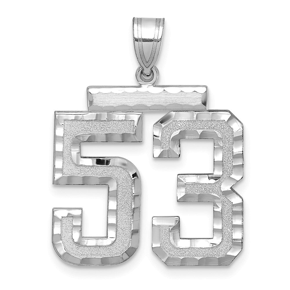 14k White Goldw Large Brushed Diamond-cut Number 53 Charm