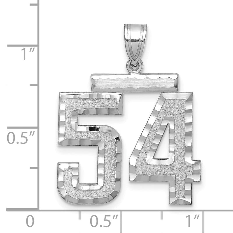 14k White Goldw Large Brushed Diamond-cut Number 54 Charm