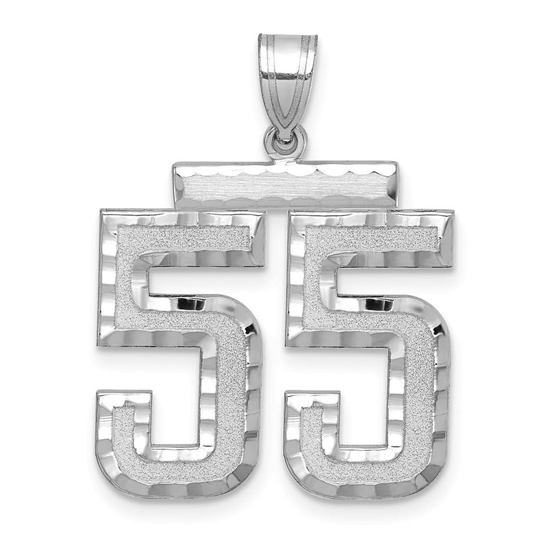 14k White Goldw Large Brushed Diamond-cut Number 55 Charm