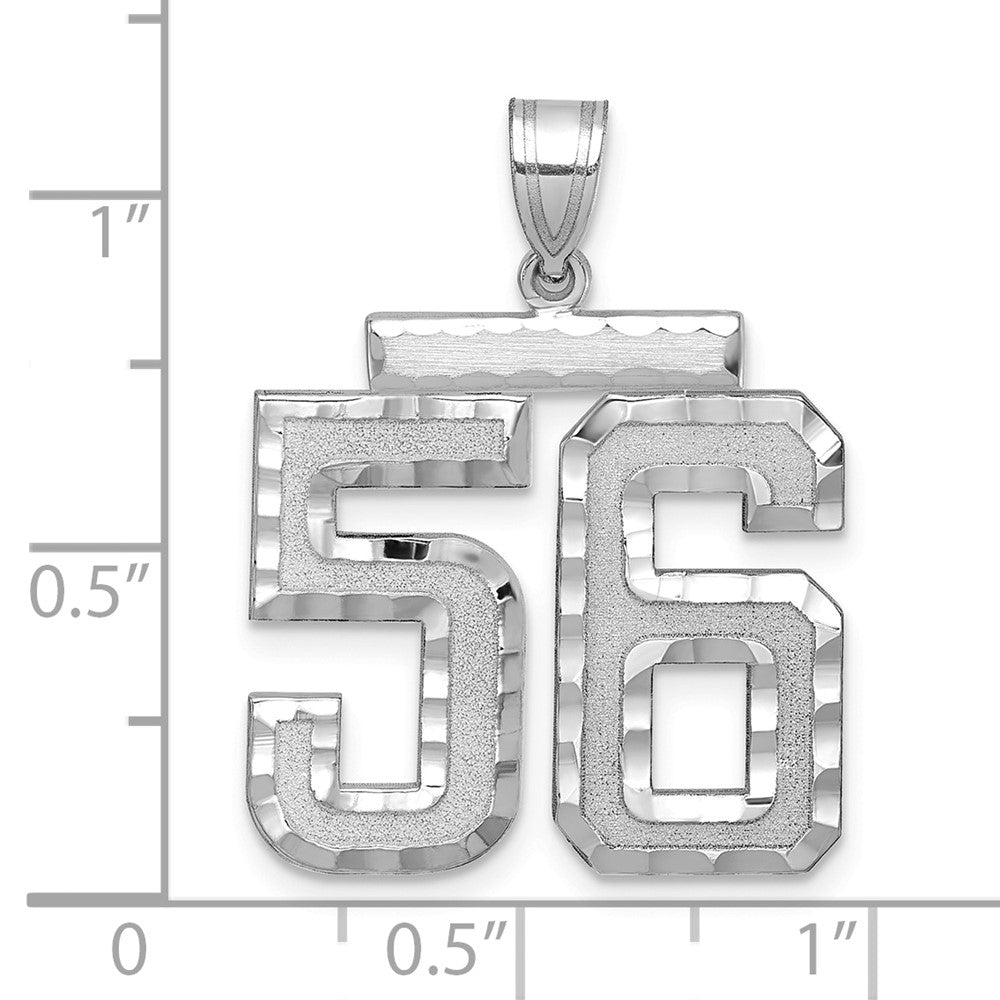 14k White Goldw Large Brushed Diamond-cut Number 56 Charm