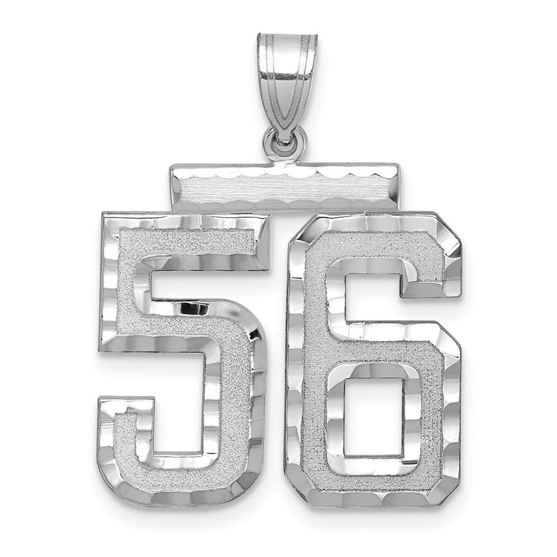 14k White Goldw Large Brushed Diamond-cut Number 56 Charm