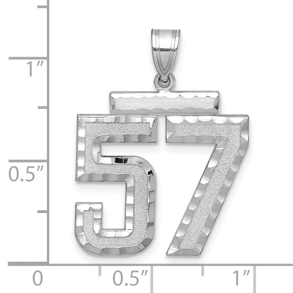 14k White Goldw Large Brushed Diamond-cut Number 57 Charm