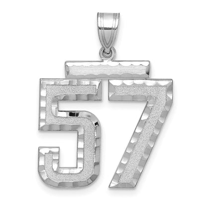14k White Goldw Large Brushed Diamond-cut Number 57 Charm