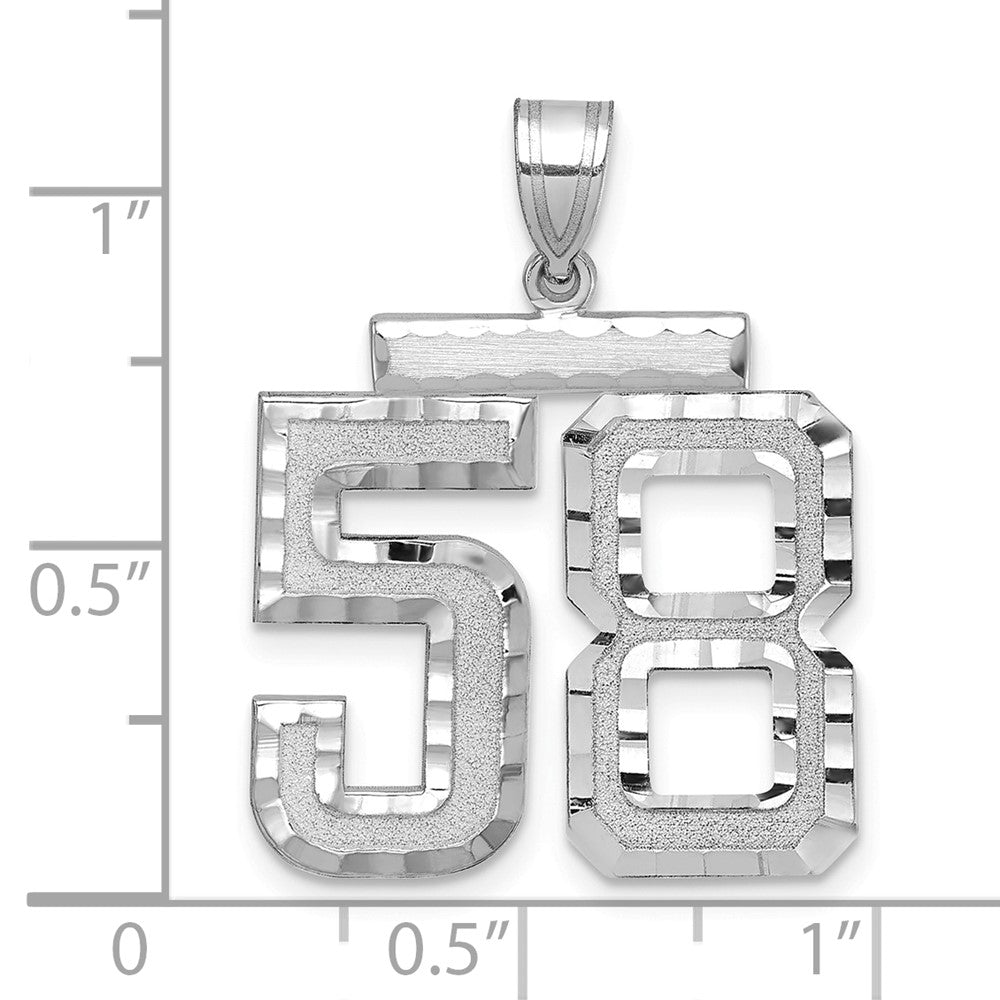 14k White Goldw Large Brushed Diamond-cut Number 58 Charm