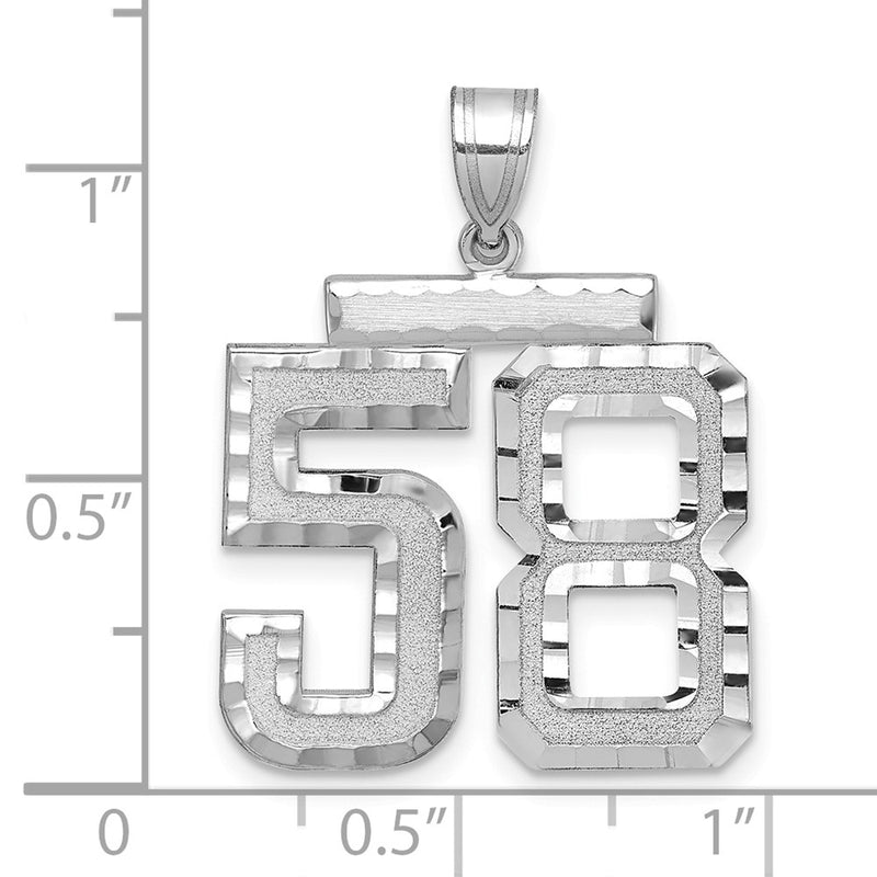 14k White Goldw Large Brushed Diamond-cut Number 58 Charm