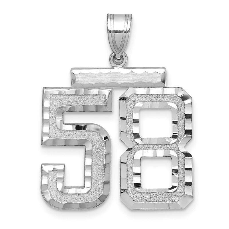 14k White Goldw Large Brushed Diamond-cut Number 58 Charm