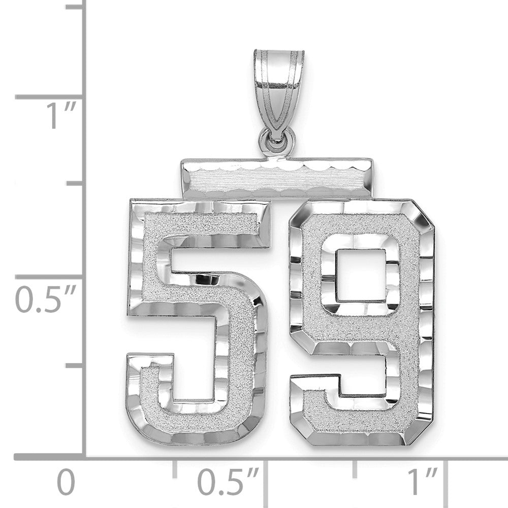 14k White Goldw Large Brushed Diamond-cut Number 59 Charm