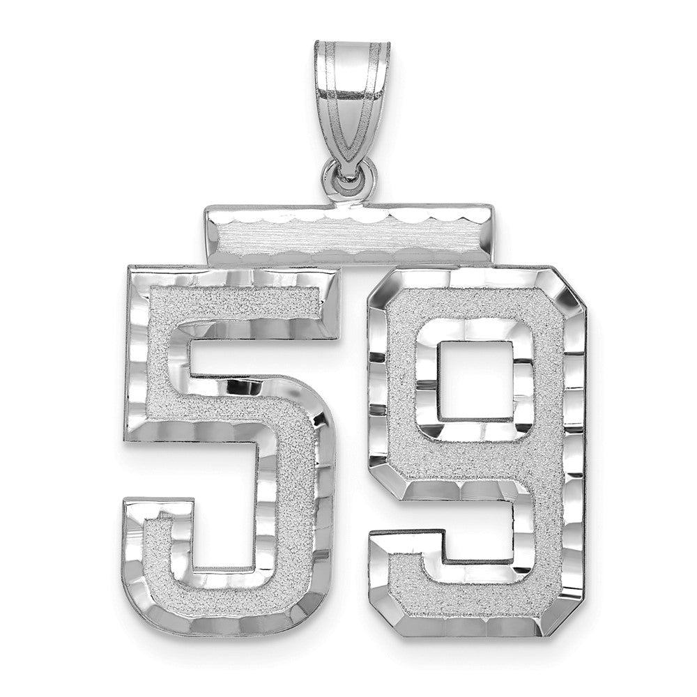 14k White Goldw Large Brushed Diamond-cut Number 59 Charm