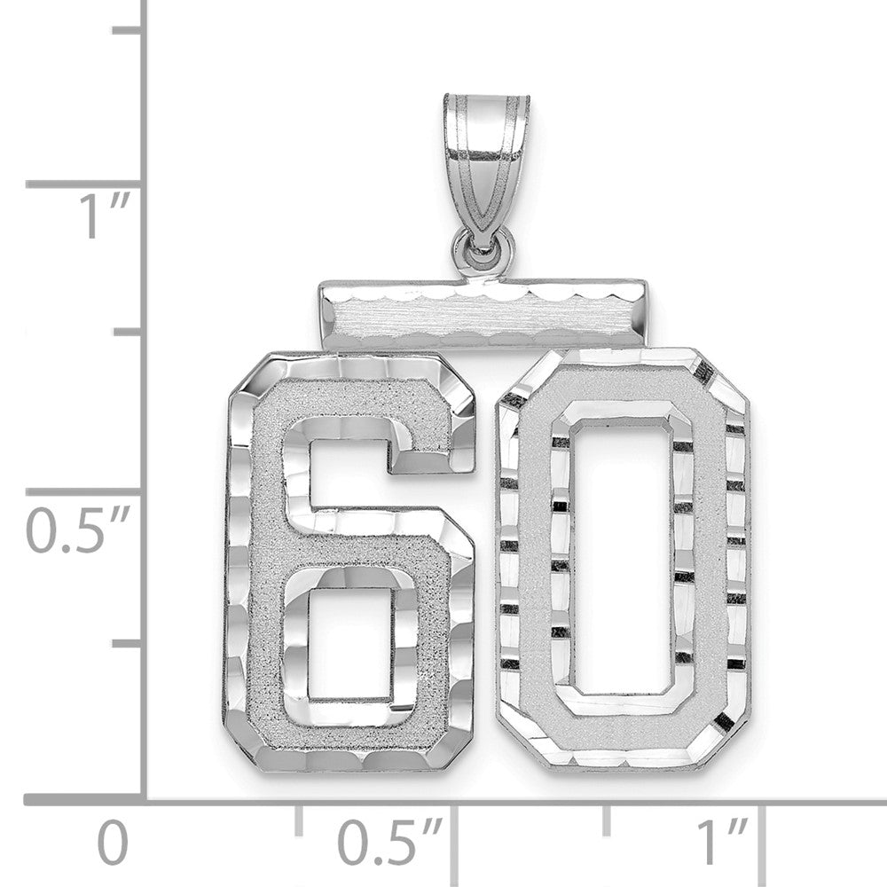 14k White Goldw Large Brushed Diamond-cut Number 60 Charm
