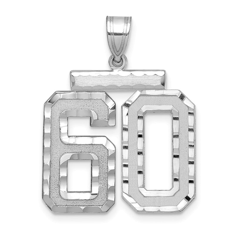 14k White Goldw Large Brushed Diamond-cut Number 60 Charm