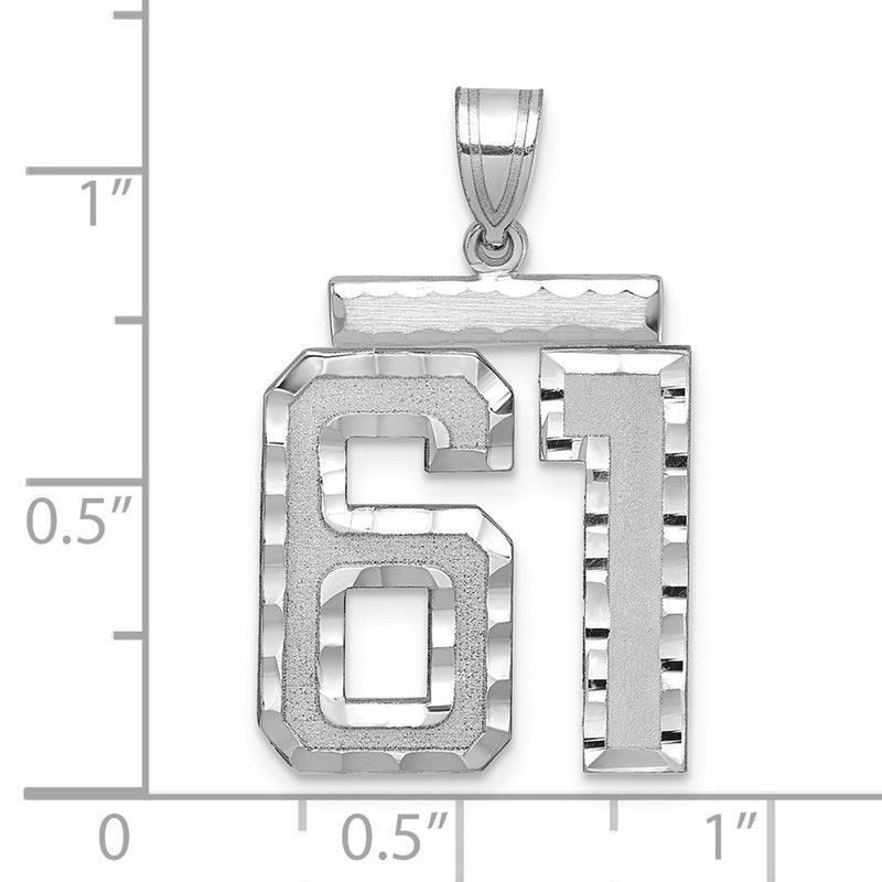14k White Goldw Large Brushed Diamond-cut Number 61 Charm