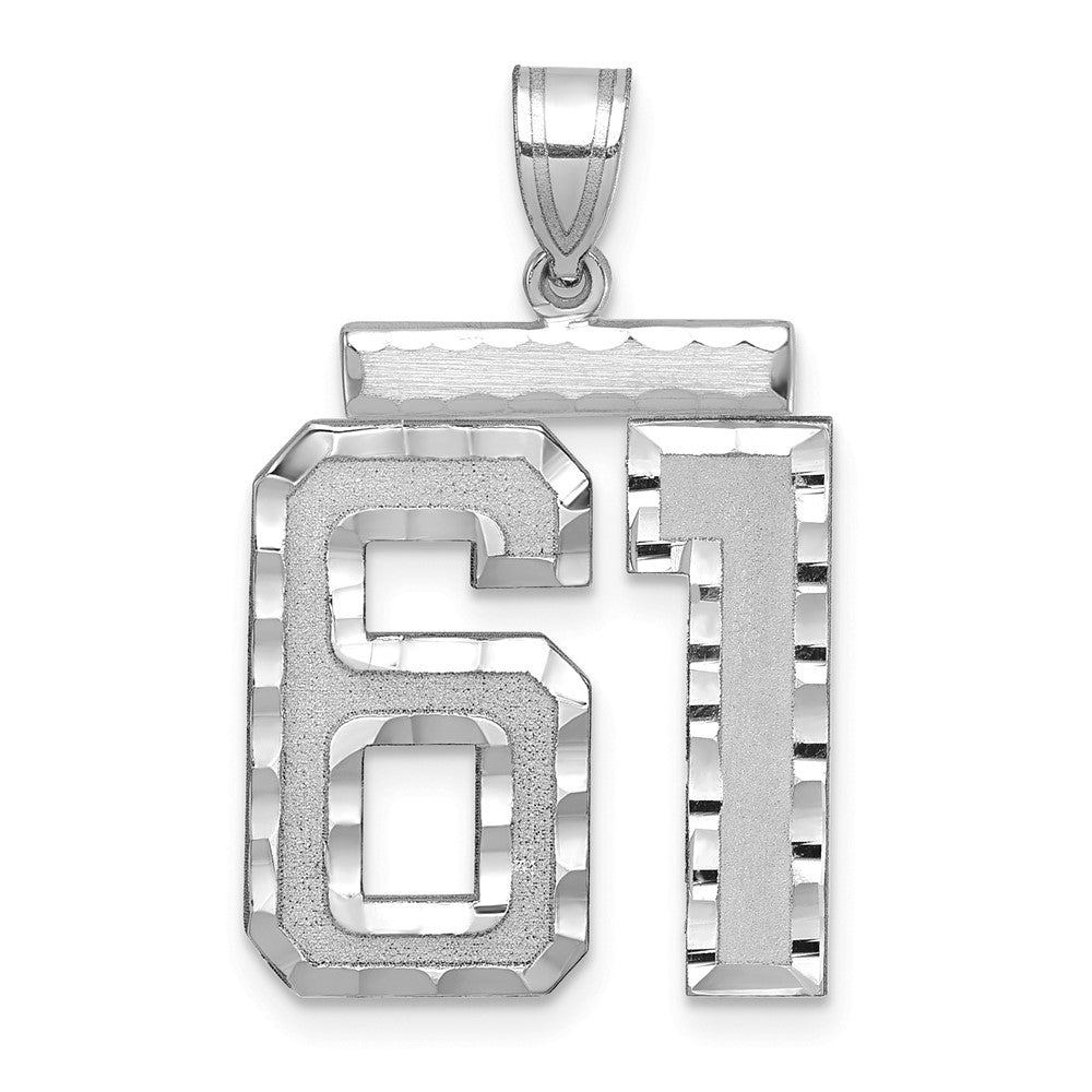 14k White Goldw Large Brushed Diamond-cut Number 61 Charm